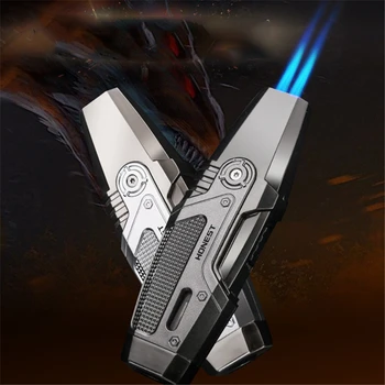 

HONEST Cigar Lighter, Double Straight Blue Fire Inflatable Gas Lighter, Windproof Gas Fashion Gift Creative Torch Spray Igniter