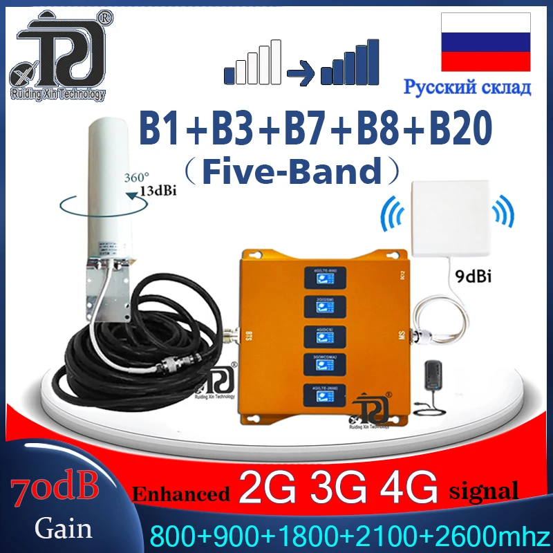 Новинка! 5 полосный усилитель сигнала мобильного телефона B20 800 900 1800 2100 2600 МГц