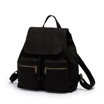 

2020 New Pure Color Casual Canvas Cag Korean Style Drawstring College School Style Travel Backpack
