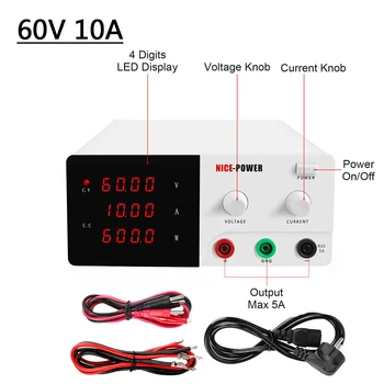 

NICE-POWER 60V 10A DC Lab Power Supply Adjustable Digital Transformers Current Stabilizer Voltage Regulator 220V 50Hz