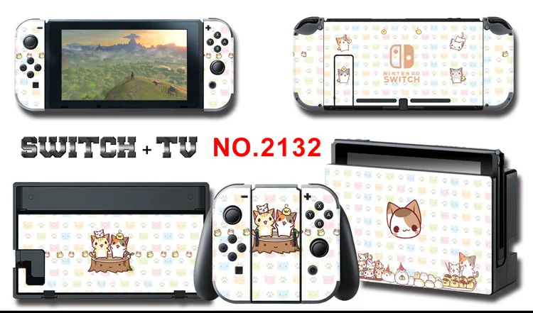 1set New Cute Anime Full Body Sticker for NS Switch Protective Cover Skin Colorful Art for Game Console Joy-Con Controller Decor