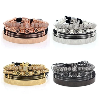 

Imperial Crown King Bracelet Luxury Charm Roman Numeral Bracelet Pave CZ Zircon Bracelet Bangle For Men Women Jewelry