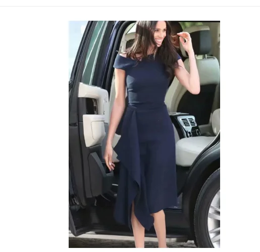 Тёмно-синий Kate Middleton же T Station офисные OL темно-синие женские летние новые модные сексуальные Необычные Вечерние платья миди на одно плечо - Цвет: Тёмно-синий