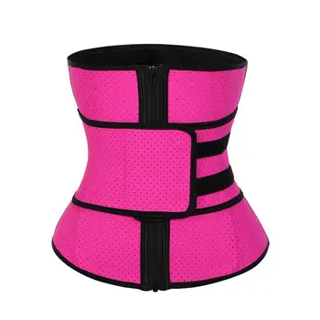 

100% Latex Waist Trainer Double belts Fitness Slimming Body Shapers with Zipper Corset Breathable bodysuit Tummy Trimmer