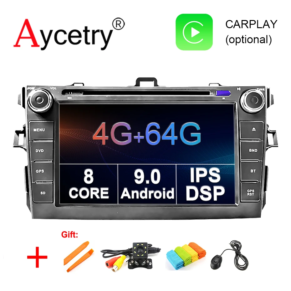 

4G+64G 8 CORE 2 din Android 9.0 car dvd player gps for Toyota Corolla 2007 2008 2009 2010 2011 car radio stereo usb obd2 dvr dab