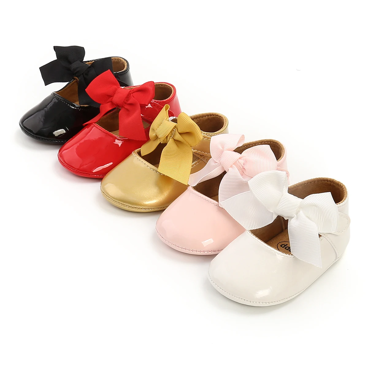 FOCUSNORM 0-18M Toddler Baby Girl Crib Shoes Soft Sole Solid Color Bowknot Flats with Ribbon Non-Slip Princess Shoes