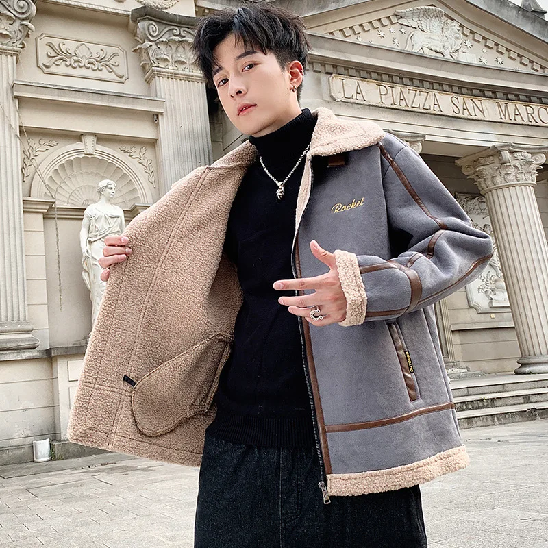 Spring And Autumn Lambs Wool Coat Men Brushed And Thick Cotton-padded Clothes Korean-style Loose-Fit INS Cotton Coat Popular Bra