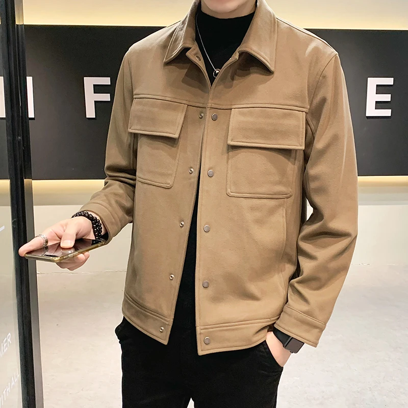 

2021 Men Autumn Winter Fashion Casual Wool Blends Coats Male Solid Short Casual Jackets Mens Woolen Windbreaker Outwear O667