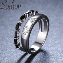 SODROV 925 стерлингового серебра ювелирные изделия Модное Элегантное кольцо черный Шпинель полые Свадебные Кольца для женщин G054