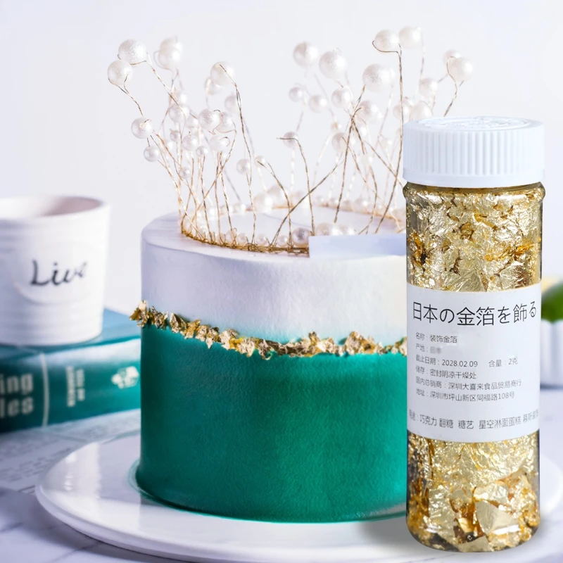 1 pçs qdrr grau comestível genuíno folha de ouro schabin flocos 2g 24k ouro pratos decorativos chef arte bolo ferramentas de decoração chocolate|Materiais p/ decoração de bolo| -