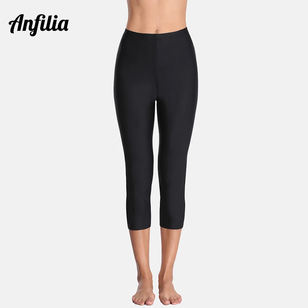 Anfilia Women Swimming Capris Pants Ladies High Waist Tankini Bottom Swimwear Capris Pants Boardshort Sports Swimming Bottoms