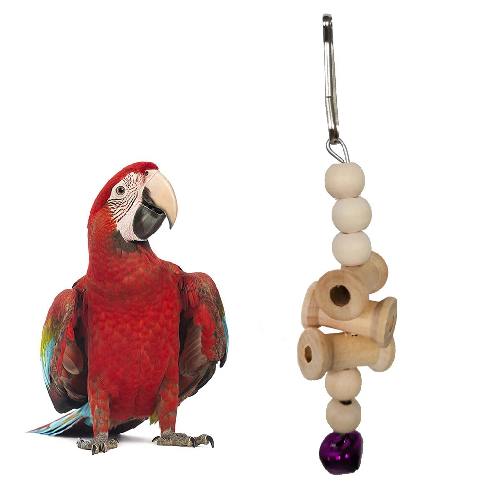 7Pcs Pet Bird Wood Ball Bell Rope Bead Hanging Ladder Swing Cage Chew Toy