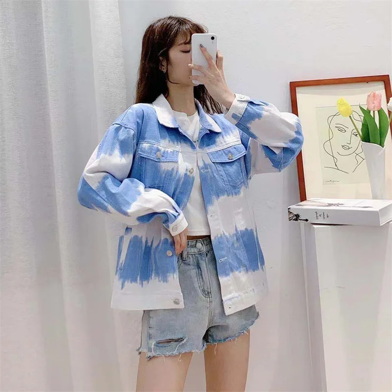 

Denim Color Patchwork Autumn Jacket Women Turn Down Collar Loose Fit Casual Korean Style Jacket Coat Buttons Down ChicTops New