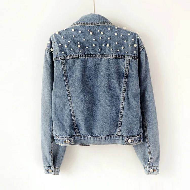 

Spring And Autumn New Style Jeans Coat Women's Ulzzang Beads Versatile Pearl Loose-Fit Slimming Korean-Style Denim Jacket