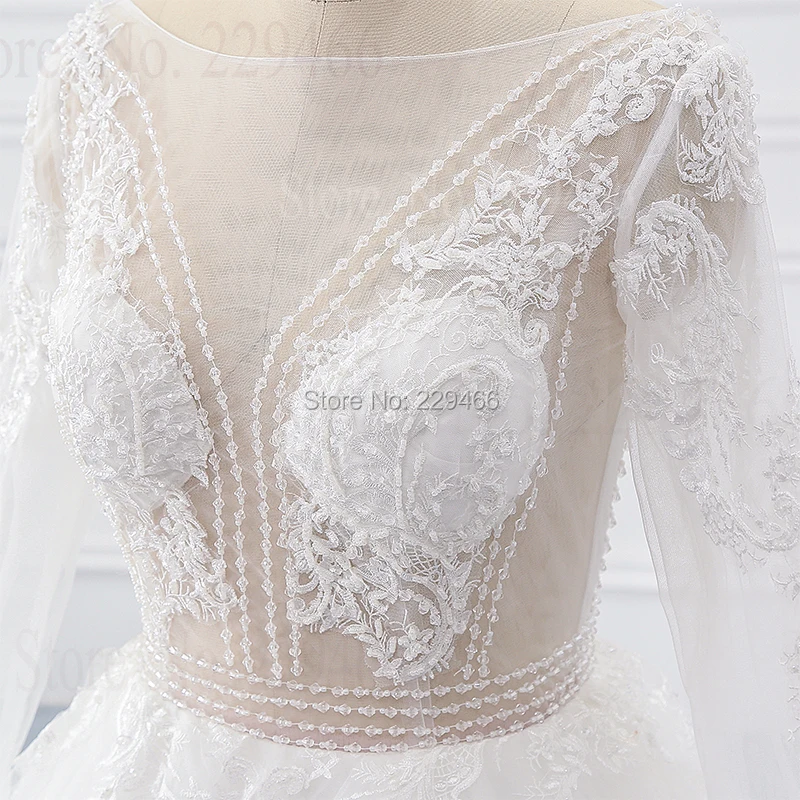 

2019 New A-Line wedding dress luxury beading Crystal vestido de noiva illusion marriage sexy wedding Gown Custom Made long gown