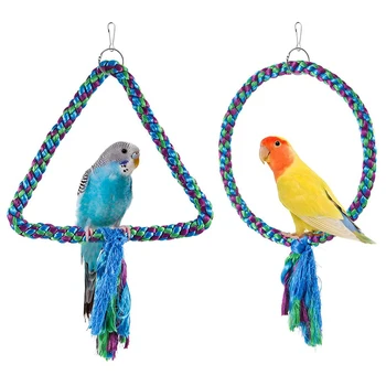 

2 Pack Rope Parrot Swings-Round and Triple-cornered Ring Swing Perch Cage Swing Toy Ropes for Small & Medium Birds