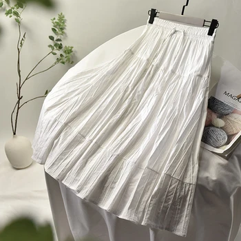

2020 Women Summer A-Line Cotton Material Skirt Stretch High Waist Women Boho White Skirt With Lining Faldas Jupe Femme Saia