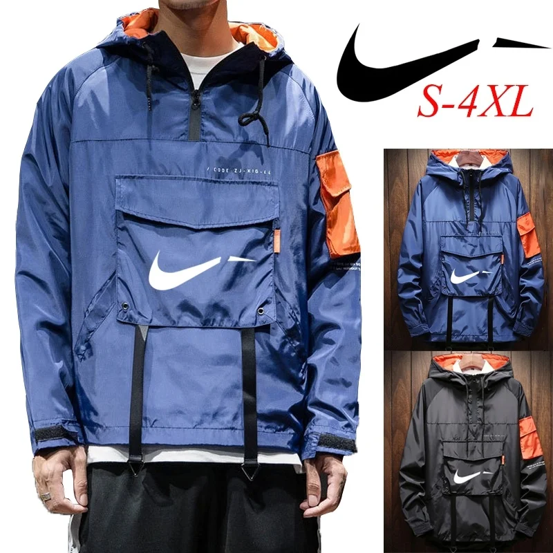 

Mens Wind-proof Hooded Pullover Hoodies Pockets Harajuku style Printed Sweatshirts Casual Hip Hop Loose Riobbon Jacket