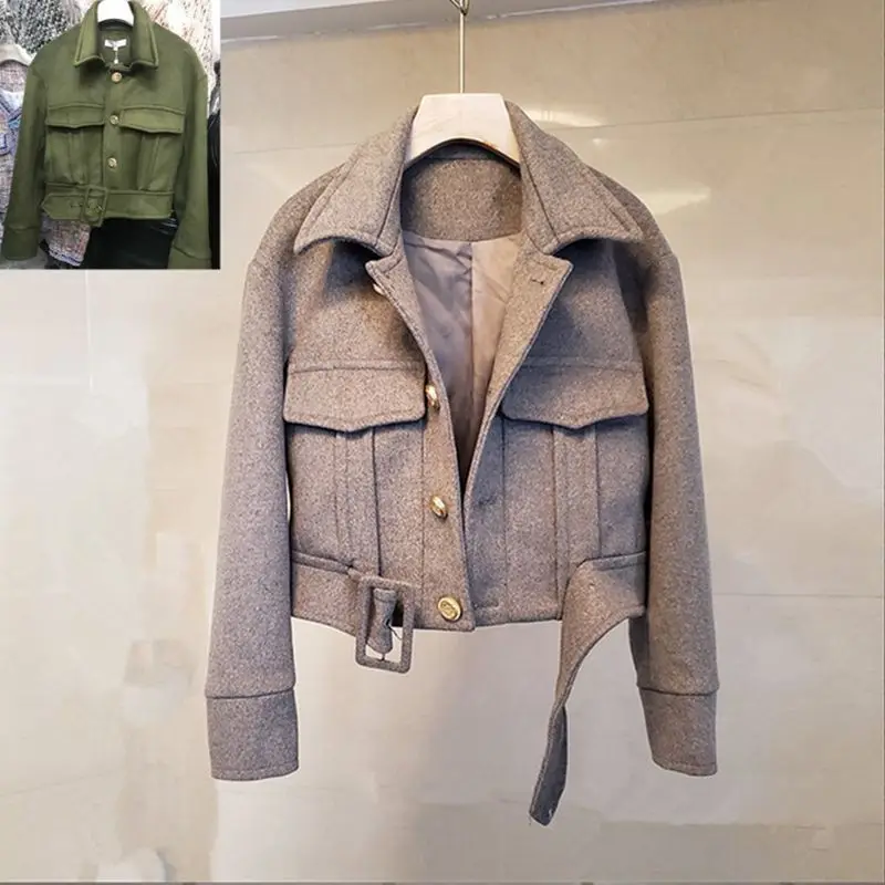 

Gao File Winter Clothes Long Sleeve Wool What About Eversion Collar Waist Tie Short Money Jacket Small Xiangfeng Coat Female