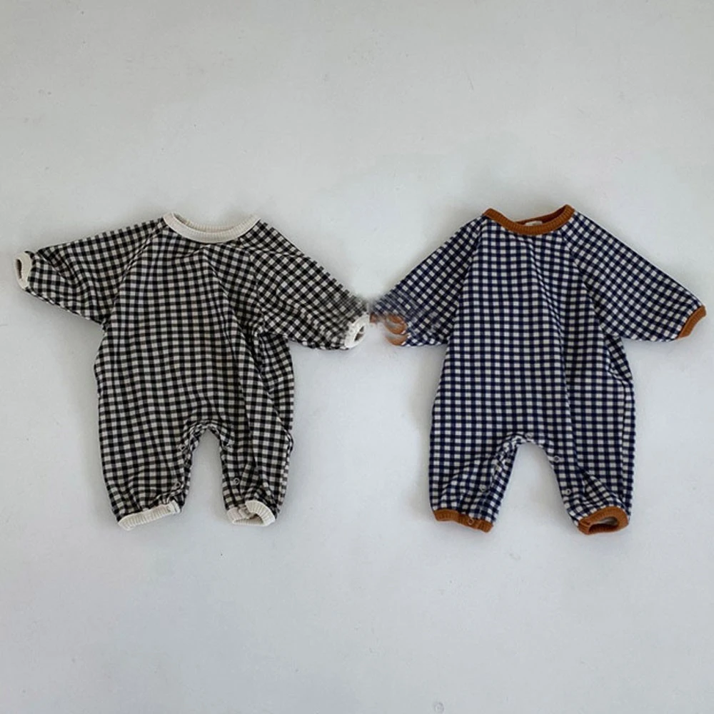 Baby Jumpsuit Cotton  2022 New Fashion Baby Girl Plaid Rompers Cute Newborn Long Sleeve Jumpsuit Infant Cotton Clothes Kids Boys Casual One Piece baby clothes cheap