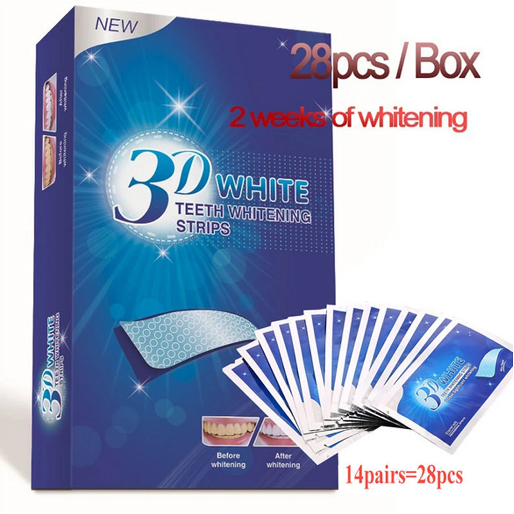 

28pcs 3D Advanced White Gel Teeth Whitening Strips Stain Removal Oral Hygiene Care Double Elastic Teeth Strips Bleaching Tools