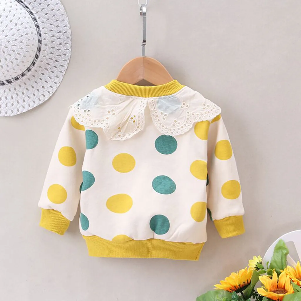 Toddler Baby Kids Girls Ruffles Dot Print Pullover Tops T-shirt Casual Clothes Children's Sweater Hoodie Autumn Winter