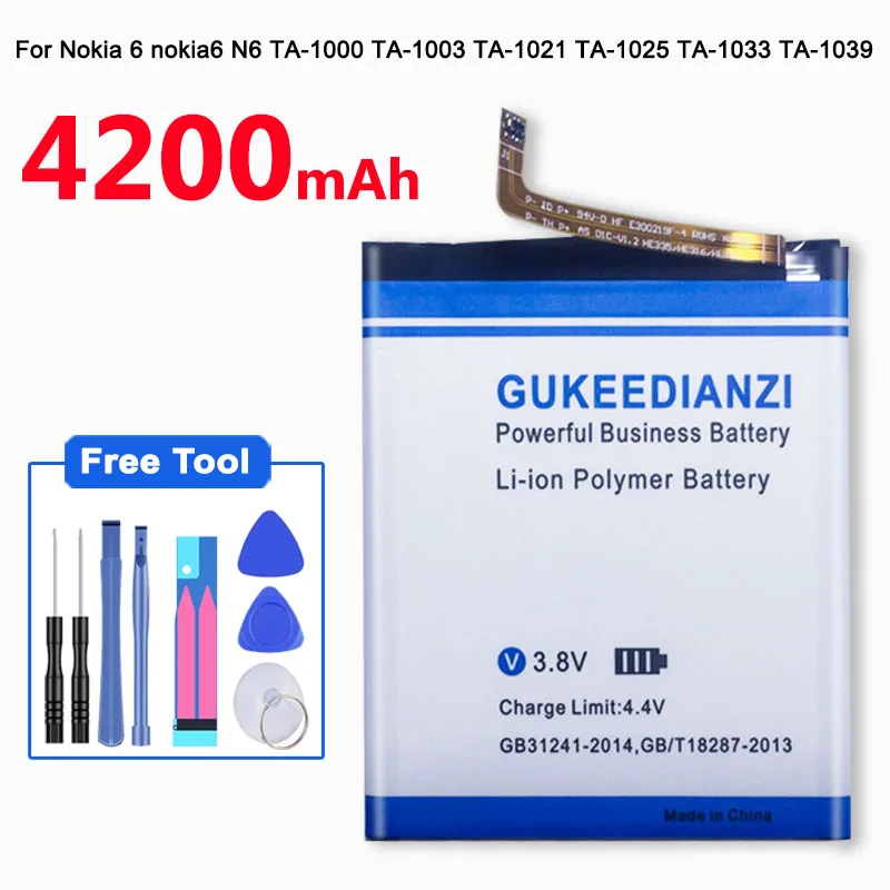Аккумулятор GUKEEDIANZI HE316 для Nokia 6 Nokia6 N6 TA-1000 TA-1003 TA-1021 TA-1025 TA-1033 TA-1039 аккумулятор для мобильного телефона 4200 мАч