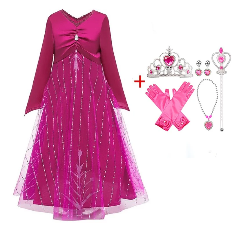 red set «Холодное сердце» 2 Косплэй queen Платье Анны и Эльзы принцессы карнавальный вечерние костюмы Праздничное платье для девочек Дети Красивая одежда Костюмы От 4 до 9 лет - Цвет: red set