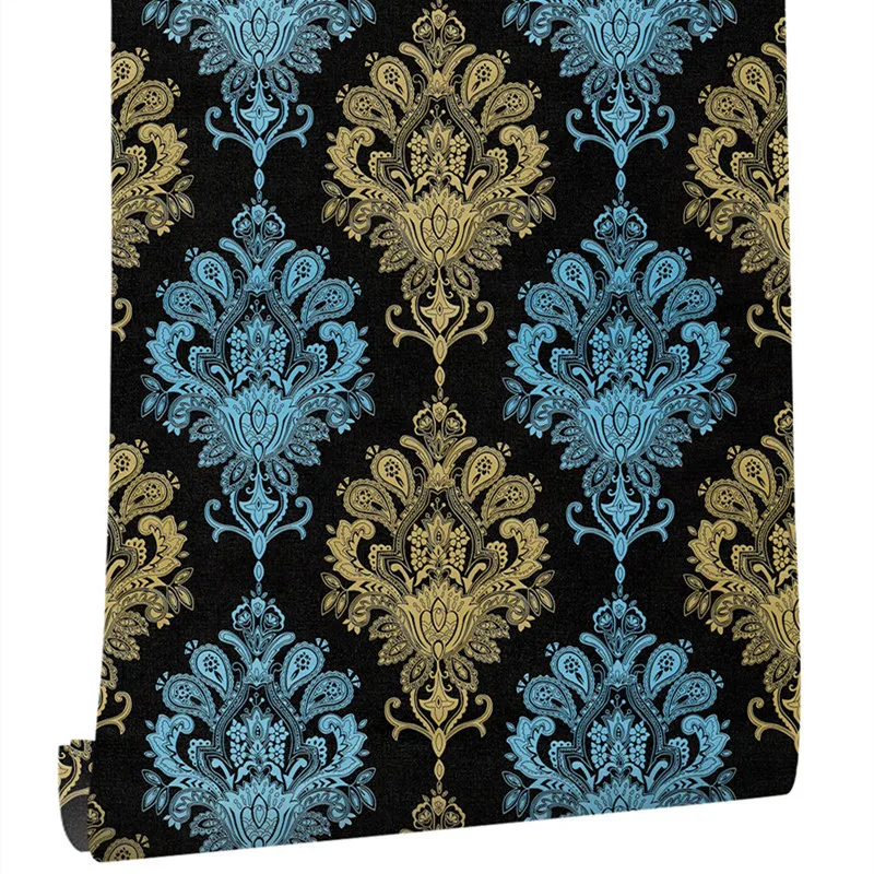 Black Damascus Wallpaper Self-adhesive Bedroom European Large Flower Luxury Atmosphere Living Room TV Background Wall Paper