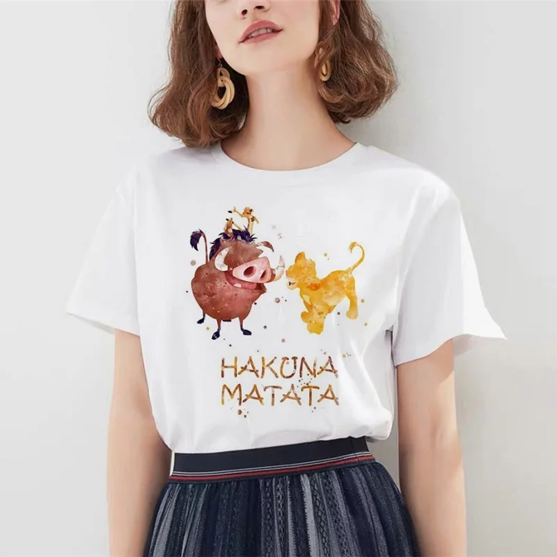 Акуна Матата рубашка Для женщин Harajuku Ullzang Мода Лев футболка King Летняя мода Для женщин повседневные футболки