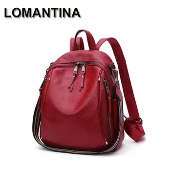 

LOMANTINA Women Leather Backpacks Fashion 3 in 1 Female Shoulder Bag Sac a Dos Travel Ladies School Bagpack Mochilas For Grils