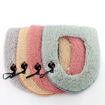 

General Family Lavatory Toilet Seat Universal Cashmere Cake Toilet Seat Knob Thickened Pink Warm Household Home Use Bath Mat