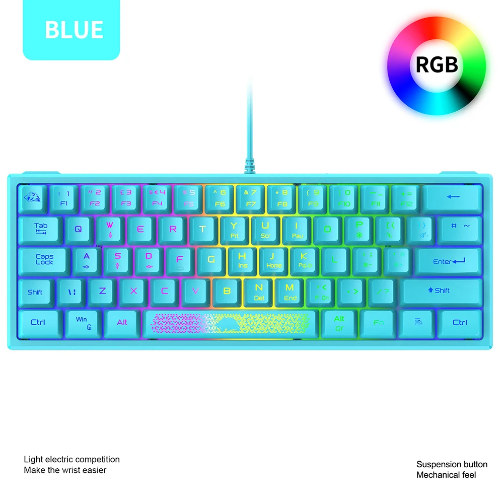 K61 RGB Проводная клавиатура, 60 процентов, 62 клавиши, эргономичная ...
