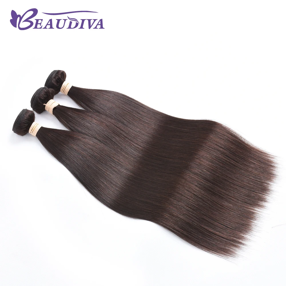 Beaudiva пряди для волос с закрытием#1#2#4 Коричневые Бразильские вплетаемые волосы 3 шт. прямые пряди с закрытием шнурка человеческие волосы