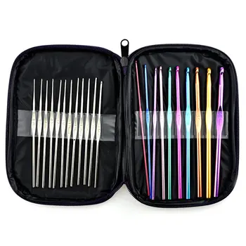 

22pcs/Set Multi Coloured Aluminium Alloy Crochet Hooks Knitting Needles Set Weave Craft Sewing Tool with Storage Bag