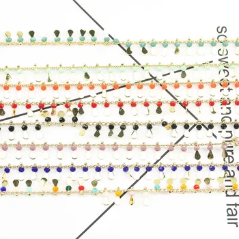 

1Meter Handmade Gold Color Wire Wrapped Rosary Chain Multicolor Crystal Beads Chain for Necklace Bracelet DIY Making Crafts