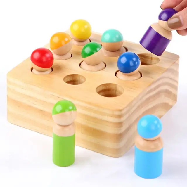 Wooden Cylinder Socket Building Blocks Educational Practice Kids Development Toy Car Pull Back Vehicle Children Kids Boys Model 1