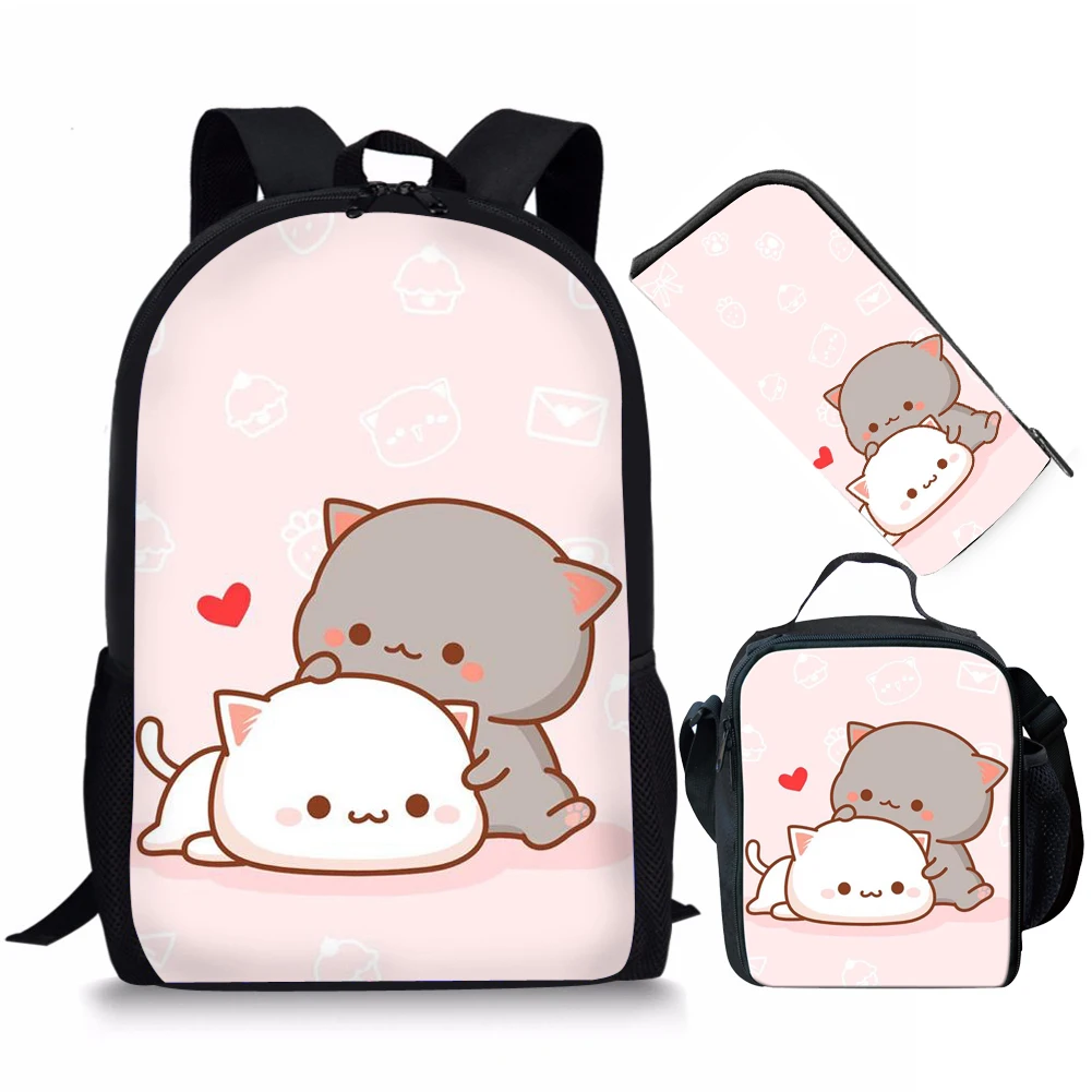 Twoheartsgirl с милым рисунком кота школьная сумка комплект для девочек-подростков 3 шт./компл. Для детей рюкзак начальной портфели - Цвет: Z5072CGD