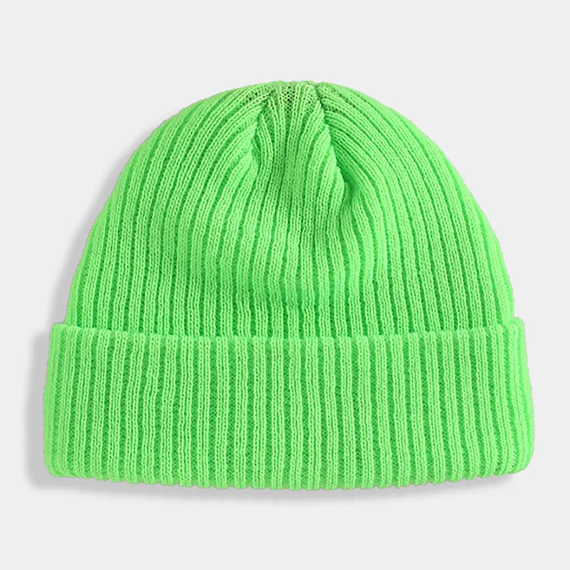 Fluorescent Green Зимние шапки, одноцветная шапка в стиле хип-хоп, шапка с черепом, уличная вязаная шапка, мягкая, для женщин и мужчин, акриловая, унисекс, повседневная, однотонная, тыква, теплая шапка с дыней - Цвет: Fluorescent Green