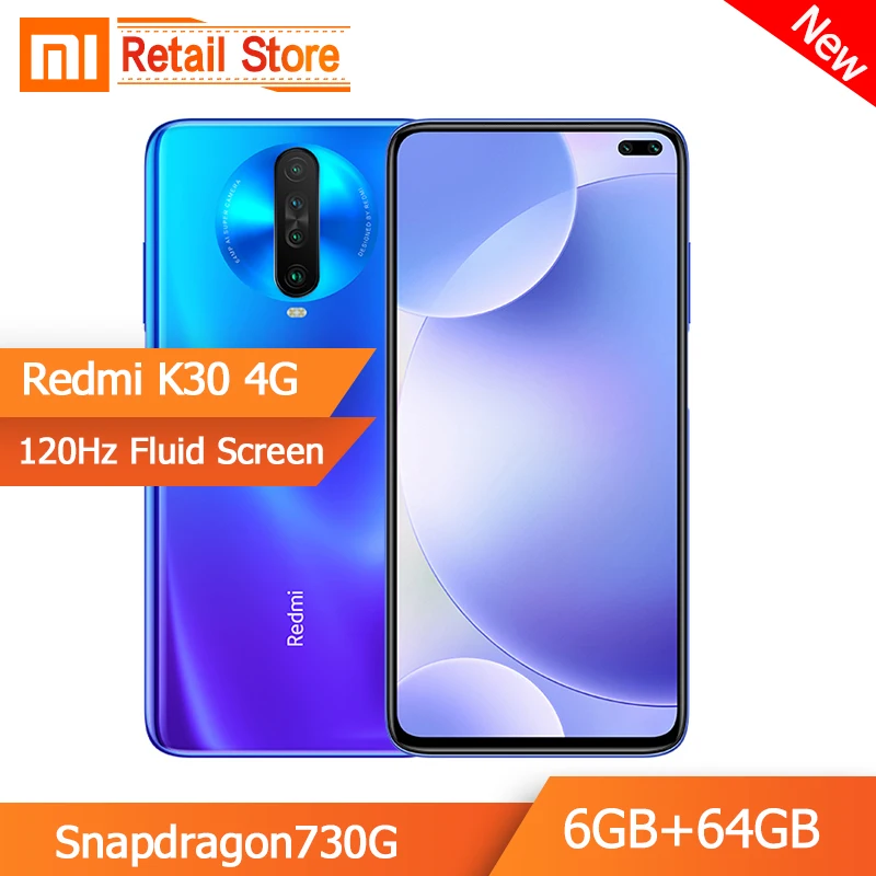 Смартфон Xiaomi Redmi K30, 4G, 6 ГБ, 64 ГБ, Snapdragon, 730G, четыре ядра, 64 мп, четырехъядерный, 6,67 дюйма, 120 Гц, жидкий дисплей, 27 Вт, QC