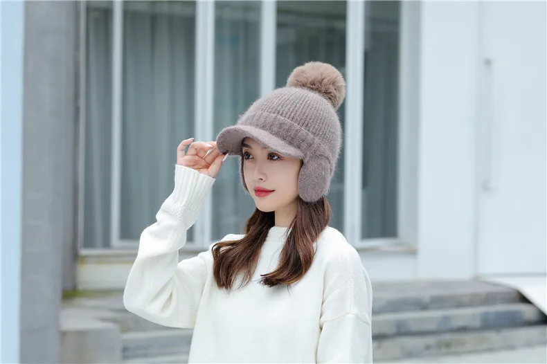 Knitted Hat Pompom Beanie Hats Girls 