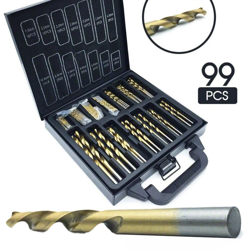 

99pcs/Set 1.5mm-10mm Titanium Coated HSS Drill Bits For Plastics Wood And Metal