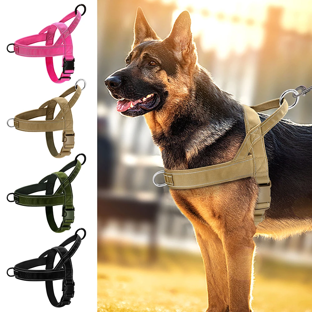 Service and Outdoors Choke Harness for Small Training Dog Harness Reflective No-Pull Adjustable Pet Vest with Handle for Hiking Walking Medium or Large Dogs with Room for Patches Breathable No 