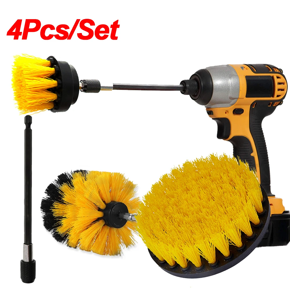 3Pcs Power Scrubber Brush Drill + 1pc 15cm Extension Tube 2 3.5 4'' Wheel Brushes for Car Washing Cleaning Kits | Автомобили и