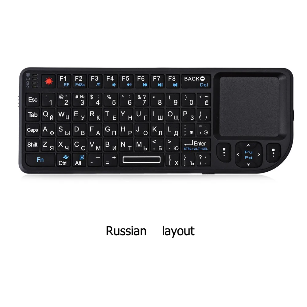 Goedkoop A8 Russianрусски Spaans Engels Air Fly Muis Witte Kleur Backlit Mini Wireless Keyboard Handheld Touchpad voor Spraak Projector
