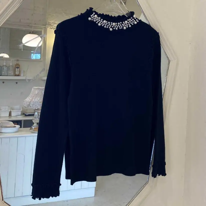 

Women's 2020 new autumn beaded half high neck thin knitted sweater