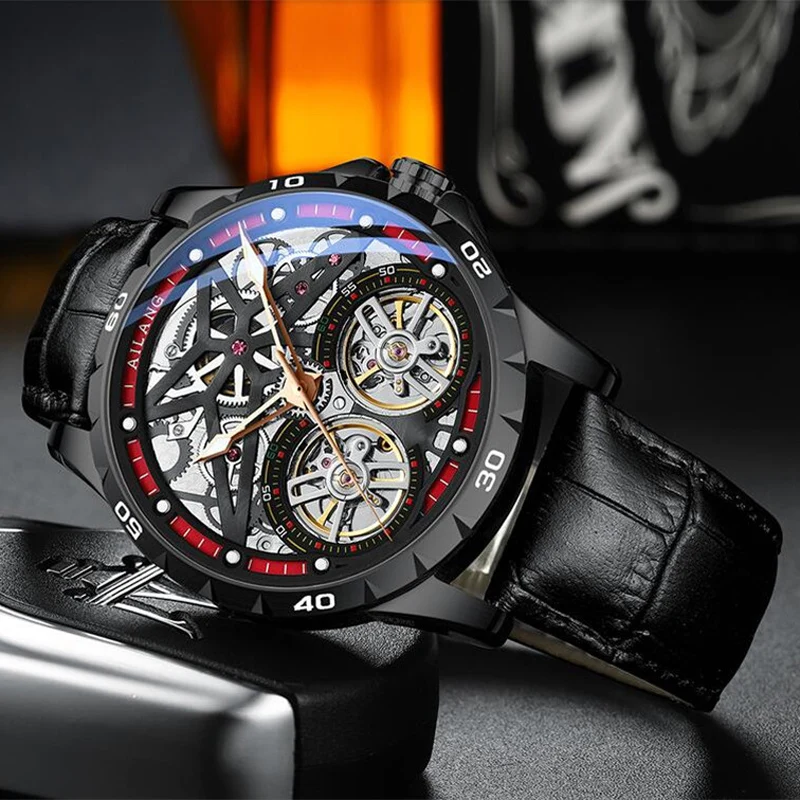 

New Designer AILANG Military Luminous Male Watches Steel Automatic Skeleton Waterproof Double Tourbillon Watch Montre Homme