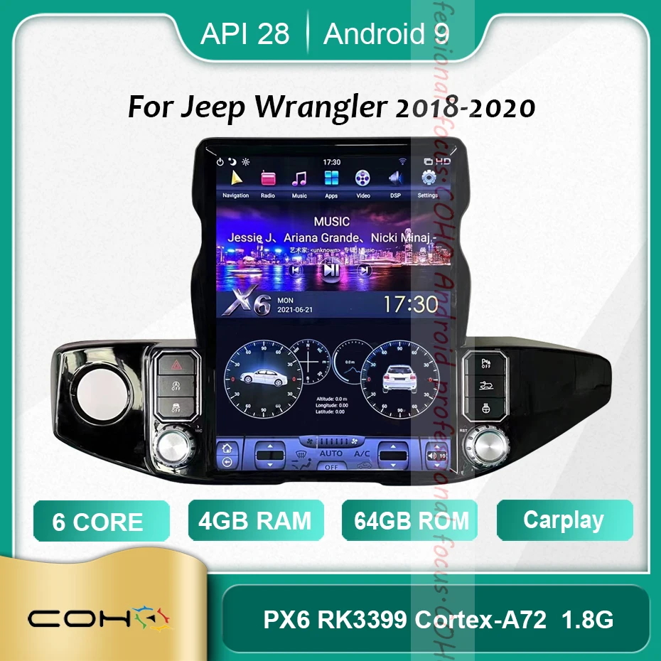COHO для Jeep Wrangler 2018-2020 Android 10 0 Octa Core 4 + 64G Автомобильный мультимедийный плеер стерео