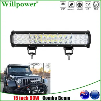 

1x Auto Front Bumper 15inch 90W LED Light Bar For Jeep JK Polaris UTV Off Road 4x4WD SUV Truck Flood Spot Driving Lamp