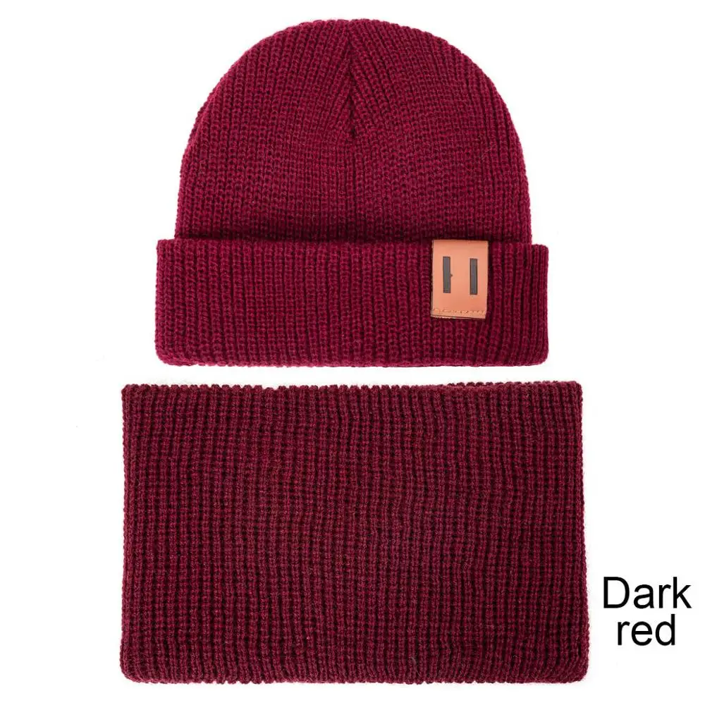 Dark red REAKIDS, зимняя детская шапка, шарф, комплект шапочки, детская шапка и снуд, теплая детская шапка, шарф, костюм, вязанная крючком хлопковая Милая вязаная шапка, шапка - Цвет: Dark red